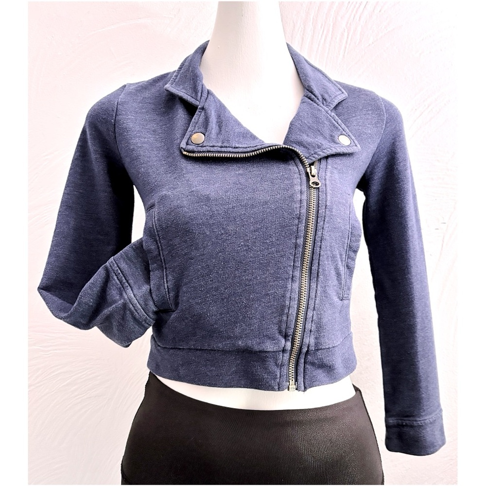 Cherokee Girls Moto Jacket Blue Asymmetrical Zip Sweatshirt Size L 10/12